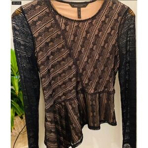 bcbgmaxazria black lace long‎ sleeve blouse size small
